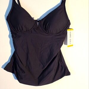 Anne‎ Cole Black Tankini Top Swimsuit Medium UPF 50 Adjustable Straps